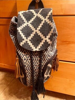 Woven Blue and Cream Patterned Women’s Backpack